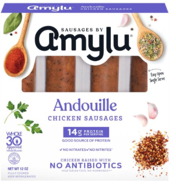 Amylu Andouille Chicken Sausages, 12 oz