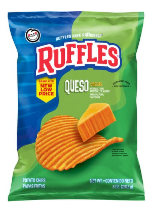 Ruffles Potato Chips Queso Cheese Flavored 8 Oz