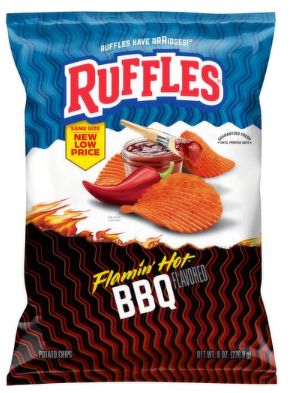 Ruffles Potato Chips Flamin' Hot BBQ Flavored 8 Oz