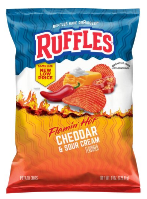 Ruffles Potato Chips Flamin' Hot Cheddar & Sour Cream Flavored 8 Oz