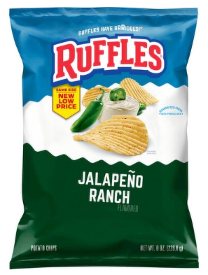 Ruffles Potato Chips Jalapeno Ranch Flavored 8 Oz