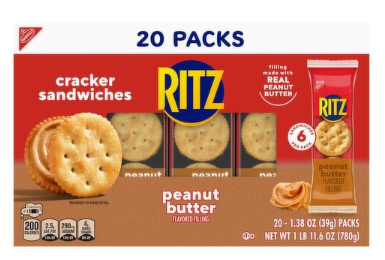 Nabisco Ritz Peanut Butter Flavored Filling Cracker Sandwiches, 1.38 oz, 20 count