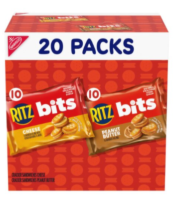 Nabisco Ritz Bits Cheese and Peanut Butter Cracker Sandwiches, 1 lb 4 oz, 20 count