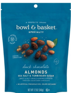 Bowl & Basket Specialty Sea Salt & Turbinado Sugar Dark Chocolate Almonds, 12 oz