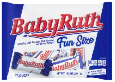 Baby Ruth, Chocolatey, Peanut, Caramel, Nougat, Fun Size Candy Bars, 10.2 oz