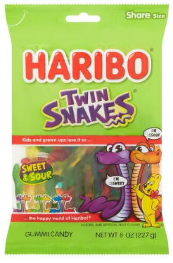Haribo Twin Snakes Sweet & Sour Gummi Candy Share Size, 8 oz