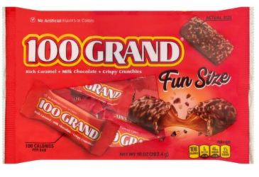 100 Grand Rich Caramel Milk Chocolate Crispy Crunchies Fun Size, 10 oz