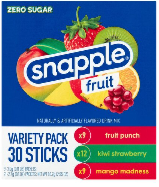 Snapple On The Go Fruits Drink Mix Packets Variety Pack, 30 count, 2.95 oz