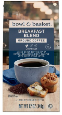 Bowl & Basket Breakfast Blend Light Roast Ground Coffee, 12 oz