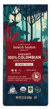 Bowl & Basket Specialty Medium Roast Organic 100% Colombian Ground Coffee, 12 oz